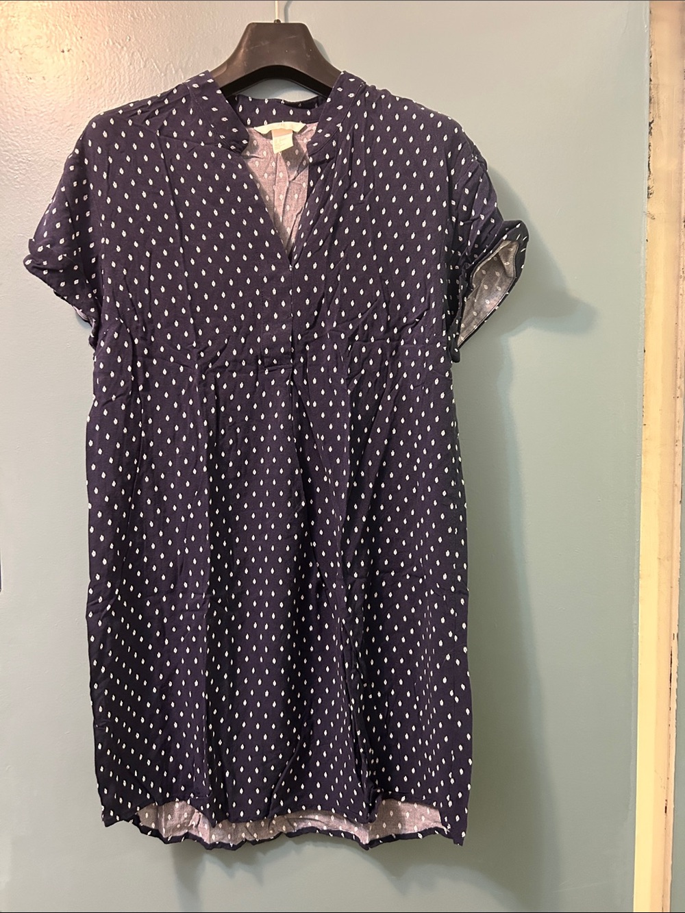 H&M Navy Blue Polka Dot Short Sleeve Mini Dress